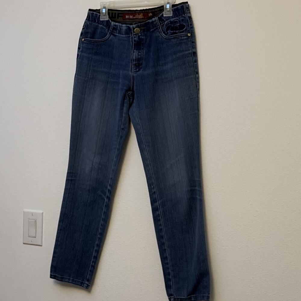 H-H Jeans Women's Straight Jeans Blue Denim Embroidered Pocket 5-Pocket